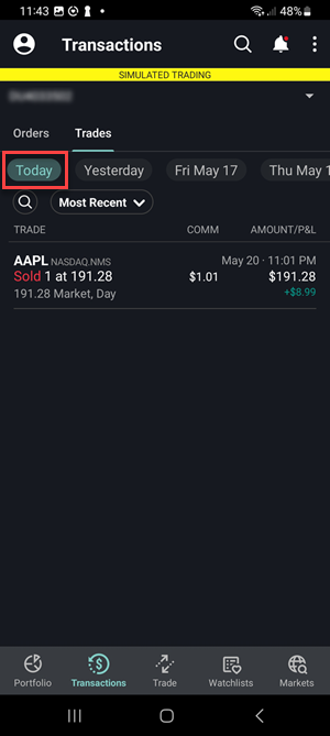 The transactions on the Android phone. 
